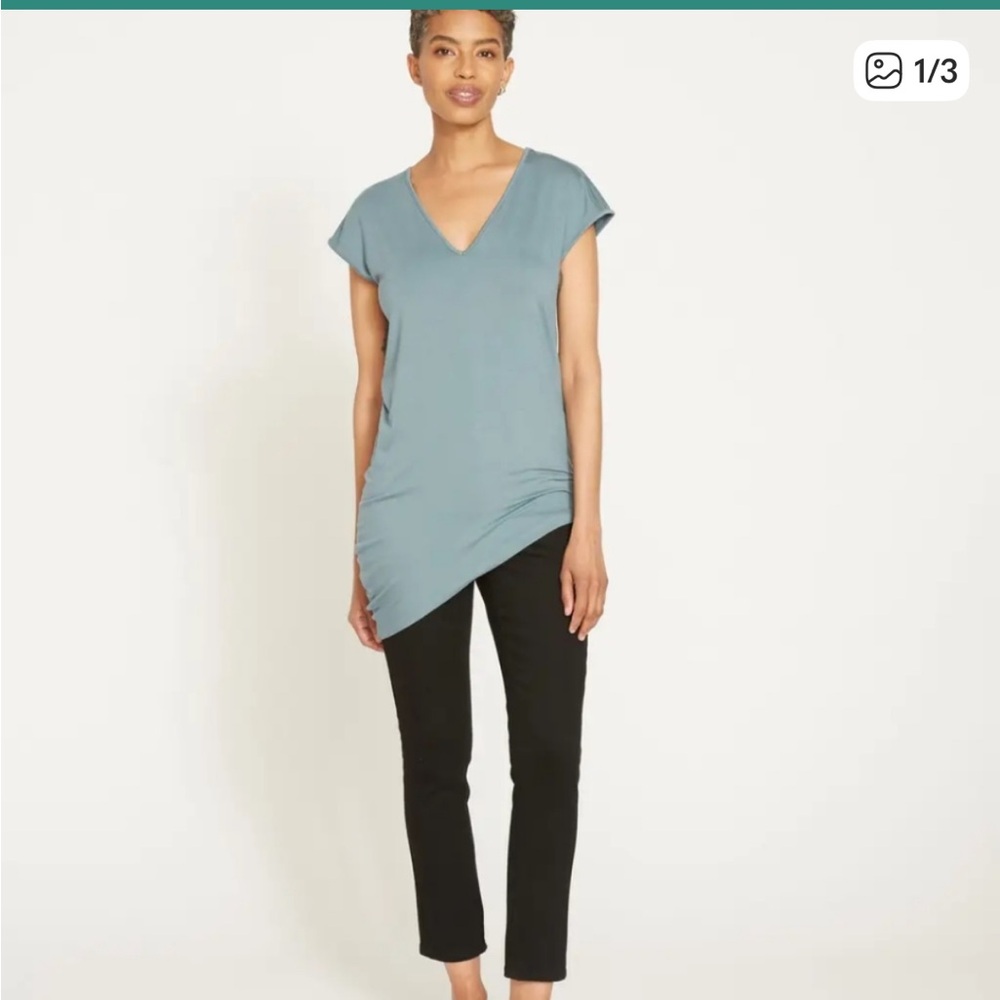 Universal Standard Iconic V-Neck Geneva Dress Short Sleeve blue green